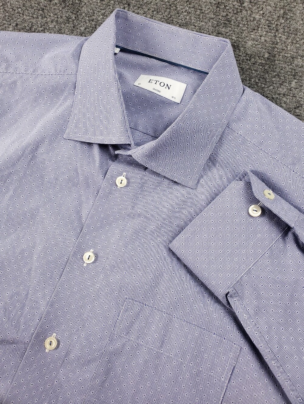 Eton Micro Print Signature Poplin Dress Shirt 18.5 Classic Blue Spread Collar